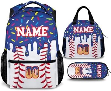 GiftRomance Kids School Backpacks Custom Baseball Backpack for Kids 6-8, 17 Inch 3Pcs Set Blue Baseball Drip Schoolbag for Teen Bookbag for Travel School Picnic