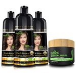 Herbishh Ultimate Hair Color Shampoo Kit(3pcs Hair Color Shampoo 500ml + Argan Hair Mask) Cover Grey Hair in Minutes | Long Lasting Shampoo | Gift Set |100% Grey Coverage in Minutes (Dark Brown)