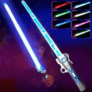 ZCOINS 1 Pack Light Saber Toy Rechargeable LED Light Sword with 7 Colors and FX Sounds, Retractable 2-in-1 Light Up Saber for Christmas Birthday Party Supplies Kids Adults Cosplay