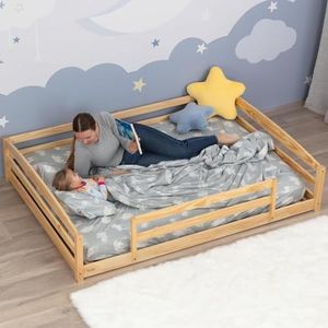 Ocodile Full Size Montessori Floor Bed for Kids - Strong Slatted Bed Frame with Full Rails - Ideal for Little Girls and Boys (Gray)