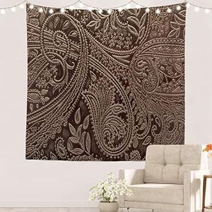 Batmerry Brown Retro Paisley Tapestry,Vintage Wall Art Hanging Decoration Polyester Fiber White Ruffled Around for Dorm Room Bedroom Living Room, 59.1x59.1 inches