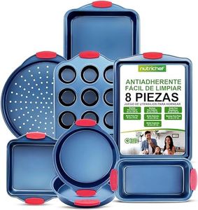 NutriChef juego de 8 moldes, Utensilios horno, Baking set, Moldes reposteria, Antiadherentes, Libres de PFOA, PFOS, PFTEE, Aptos para hornos hasta 230°C (450°F), Mangos de silicona