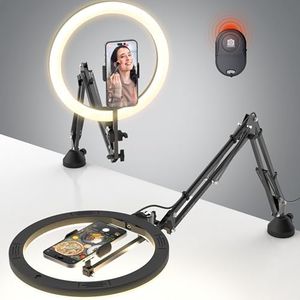 Upgrade Ring Light Overhead Phone Mount, 12”Circle LED Desk Ring Light with Clamp for Video Recording,Flexible Articulating Phone Arm Stand Compatible with iPhone,Live Streaming YouTube Tiktok