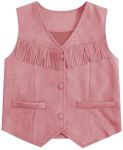 BEAUDRM Girl's Tassels Sleeveless Vest 70s Hippie Faux Suede Boho Western Cowgirl Fringe Jacket Cardigan Dusty Pink 9Y