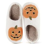 Puimentiua Soft Slippers Women,Halloween Pumpkin Slippers,Ladies Slippers,Winter Slippers Warm Plush Fluffy Slders Ladies Cloud Slippers Cute Cartoon Home Ladies Shose（Pumpkin*Yellow）