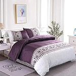 Purple Duvet Cover Super King Boho Reversible Bedding Set Soft Microfiber Duvet Cover with Zipper Closure (3 Pieces, 260X220cm)