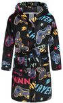 SWMSTUPF Kids Robe Boys Hooded Fleece Sleep Robe Cotton Towel Animal Soft Bathrobe (CA/US, Age, 13 Years, 14 Years, Black Games)