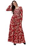 Sheetal Associates Women's Maxi Floral Print Crepe Regular Sleeves Casual Dress Red