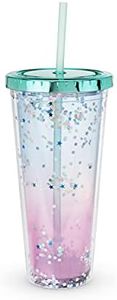 Blush Mermaid Tumbler with Screw On Lid, Silicone Seal, and Reusable Straw, Slim Clear Plastic Leak-Proof Travel Iced Coffee Cup, 24 Oz, Set of 1