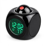 GlobalNest Digital LCD Projection Alarm Clock with Voice Control, LED Display Weather Station, Temperature Monitor, Time Projector Clock for Bedroom, Office, Study Table and Nightstand - Black