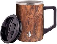 Elemental Summit Insulated Coffee Mug with Lid & Handle, Insulated Vacuum Camp Coffee Cup, Triple Wall Stainless Steel Travel Mug, Hot and Cold Thermal Coffee Tumbler, 16oz - Teakwood