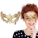 Masquerade Mask for Women Metal Venetian Women Mask For Masquerade Party Carnival Halloween (Gold)