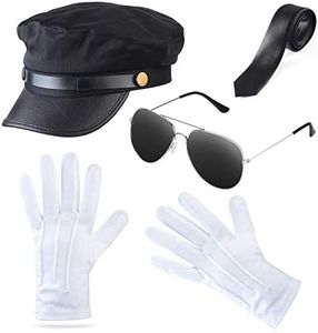 Beefunny Chauffeur Costume Limo Taxi Driver Hat Gloves Set (D)