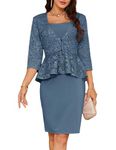 GRACE KARIN Ladies 2 Pieces Special Ocassion Dress Suit Peplum Lace Jackets Mother of The Bride Dresses Glaucous 2XL