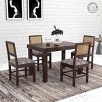 SHRI MINTU'S ART Wooden 4 Seater Dining Table Set | Four Seater Dinning Table with Printed Cushioned Chairs for Home | Dining Room Furniture for Kitchen & Restaurants | Solid Wood Sheesham, Walnut