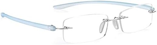 Read Optics 1.0 Reading Glasses for Women & Men, Rimless Rectangular Readers in Light Blue & Silver, Stylish Quality Frames for Every Day Wear