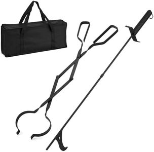 Heavy Duty Fireplace Fire Pit Campfire Bonfire Fire Tong and 32 inch Long Fire Poker Set with Traveling bag, firewood Grabber Tool for Wood-Burning for Solo Firepit Indoor and Outdoor use