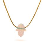 White Opal Hamsa hand Necklace 14k Gold Filled 16 inch+ 2 extension