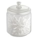 InterDesign York Bath, Bathroom Vanity Glass Apothecary Jar for Cotton Balls, Swabs, Cosmetic Pads - Clear/Pearl White