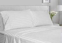 CHATEAU HOME COLLECTION Luxury 100% Supima Cotton 500 Thread Count Ultra Soft Damask Stripe Sheet Set, Mega Sale, Lowest Prices, White, Queen