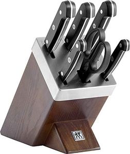Zwilling 36133-000-0 7-Piece Self-Sharpening Knife Block Set, Wooden Block, Knife and Scissors Made of Special Stainless Steel/Plastic Handle, Gourmet, Ash/Dark Brown