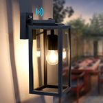 HLFVLITE Dusk to Dawn Outdoor Wall Light, Aluminum Exterior Wall Lantern Fixture, E27 Socket Waterproof Outside Wall Light with Glass Shade for Porch Entryway Doorway, Garage, Matte Black