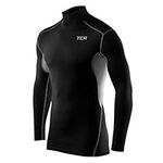 TCA Men's HyperFusion Compression Base Layer Top Long Sleeve Under Shirt - Mock Neck - Black/Space Grey Mock Neck, L