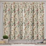 Ambesonne Mushroom Kitchen Curtains, Vintage Paint Print of Wild Forest Flowers Carrot with Nostalgic Vibe, Window Drapes 2 Panel Set for Kitchen Cafe Decor, 55" x 39", Pale Almond Green Red