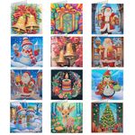 5D DIY Diamond Painting Christmas Card Santa Claus New Year Greeting Card, 12pcs DIY Diamond Greeting Cards For Christmas Friends Family Kids Adults Postcards Xmas Gift