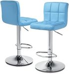 MoNiBloom Bar Stools Set of 2 PU Leather Swivel Counter Height Adjustable Modern Square Island Barstool with Back for Kitchen Counter Chairs, Light Blue