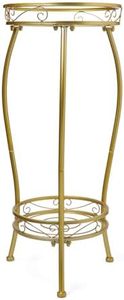 Plant Stand Indoor Outdoor 2 Tier 27" Tall Metal Potted Holder Rack Flower Pot Stand Heavy Duty Plant Shelf Rustproof Iron Multiple Plant Round Supports Rack for Planter Corner Garden Balcony Patio (Golden)