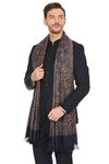 Pashtush Mens fine Soft Ethnic wool blended Stole, Jamawar design, Faux Pashmina (Navy Blue)