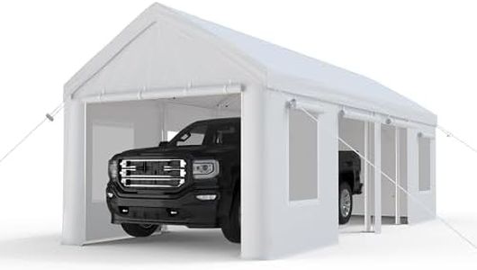 GarveeLife 13x25ft Carport, Heavy Duty Carport with Reinforced Steel Poles, Upgraded Portable Garage with Doors & Window, UV Resistant All-Season Waterproof Tarp, for Car, Truck, Boat(White)