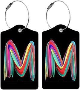2 Pack Initial Luggage Tag for Suitcase, Colored Letter Unique Leather Bag Tags Identifiers Privacy Cover ID Label with Durable Steel Loop for Women Men Kids Girls Travel, Letter M