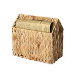 YAHUAN Natural Wicker Magazine Rack Water Hyacinth Divided Magazine Basket Magazine Newspaper Book Holder for Bathroom, Office, Floor