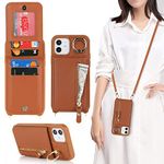 Jaorty for iPhone 12/12 Pro Case for Women with Card Holder,for iPhone 12 Phone Case Wallet with Strap,Crossbody Lanyard Cases with Credit Card Slots Kickstand Ring Holder, 6.1 Inch, Brown