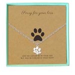 Dog Memorial Necklace Paw Print Pendant Design in Gold and Silver Colour, Personalise Engrave Name on Paw, Packed with Message Card and Gift Box