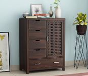 PS DECOR Solid Sheesham Wood 5 Drawer Chest of Drawers with 2 Shelf Storage and Spacious Dresser for Hall Home Office Furniture, Kitchen Cabinet (Walnut Finish)