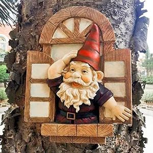 Floryden Garden Gnomes Tree Hugger, Tree Face Garden Gift, Garden Peeker Yard Art Resin, 12 inch