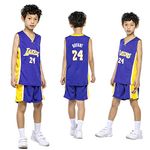 Boys Girls Basketball Clothes-Summer Basketball T-Shirt Lakers 24 Fan Edition Jersey Classic Sleeveless Top&Shorts