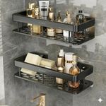 EUDELE Aluminium Pack of 2, Self Adhesive Bathroom Shelf for Wall Shelf Organizer Wall Mounted Bathroom Shelves Rack Holder Stand for Bathroom Accessories Organiser Without Drill Black