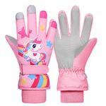 JUPSK Kids Winter Ski Gloves Pink Unicorn Waterproof Anti Slip Plush Thermal Snowboard Gloves for Children Girls and Boys Age 3-5