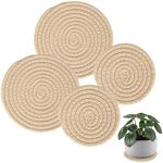 4 PCS Plant Coasters 4 & 7 Inch Plant Mat Round Pads for Plants Woven Plant Saucer Coaster for Gardening Indoor and Outdoor Pots (Khaki)