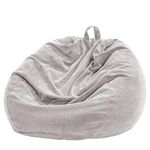 Nobildonna Bean Bag Chair Cover (No Filler) for Kids and Adults. Extra Large 300L Bean Bag Stuffed Animal Storage Washable Soft Premium Corduroy Stuffed Plush Toys Bean Bag Cover (Light Grey)