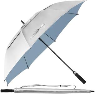Fulynmen 54 Inch UPF 50+ Sun Umbrella UV Protection Windproof Golf Umbrella Double Canopy Vented Auto Open Silver/Sky Blue