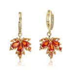 Sonateomber Orange Maple Leaf Dangle Drop Small Gold Hoop Huggie Earrings for Women Teen Girls – Cute Sparkly Red Crystal Cubic Zirconia Rhinestone Fall Autumn Holiday Accessories Jewelry Gift