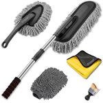 E-COSMOS 5 Pcs Set Microfiber Car Duster Kit Interior & Exterior Car Cleaning Detailing Brush Scratch & Lint Free Car Cleaning Cloth Extendable Long Handle Duster for Car, SUV, Motorcycle (Multicolor)