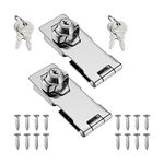 2 Pack Keyed Hasp Locks 4 Inch Twist Knob Keyed Locking Hasp Stainless Steel Chrome Plated Hasp Lock Catch Latch Safety Lock with Keyed for Door Cabinet Shed Window Drawer Gate