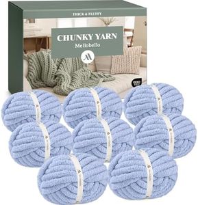 Jumbo Chunky Yarn for Hand Knitting - Super Thick Chenille Chunky Yarn for Crocheting - Extra Soft Bulky Fluffy Blanket Big Yarn 8 Jumbo Pack (27yds,8 oz Each Skein) Lake Blue