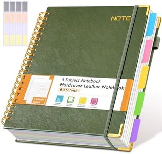 Hardcover Large Spiral Notebook 8.5" x 11" with Removable Dividers Tabs, 300 Pages Leather 5 Subject Notebook College Ruled, A4 Journal for Women Men, Notebooks for Work School Note taking, Green